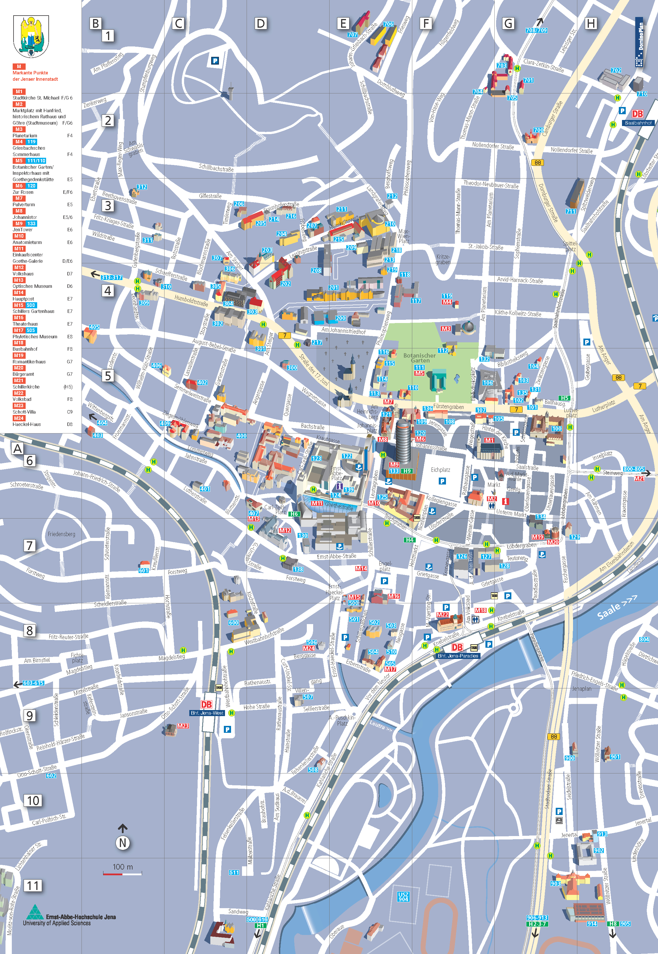 Stadtplan mit Universitätsgebäuden
